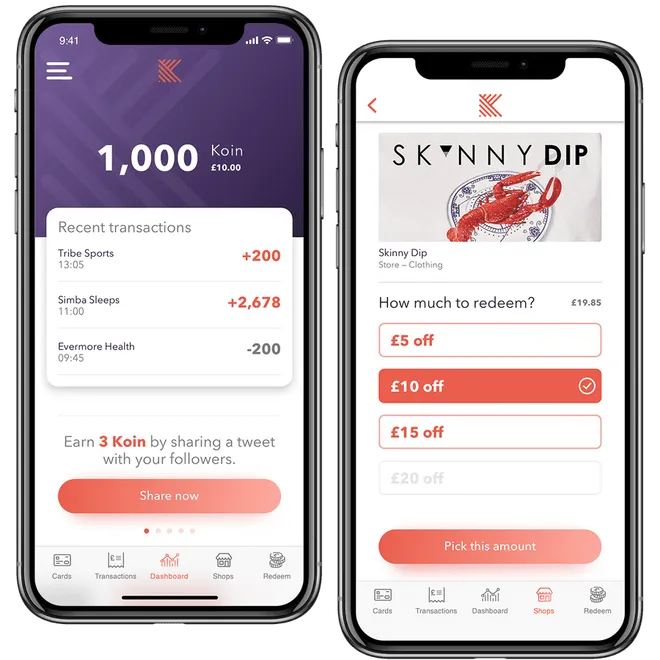 koin rewards app screens